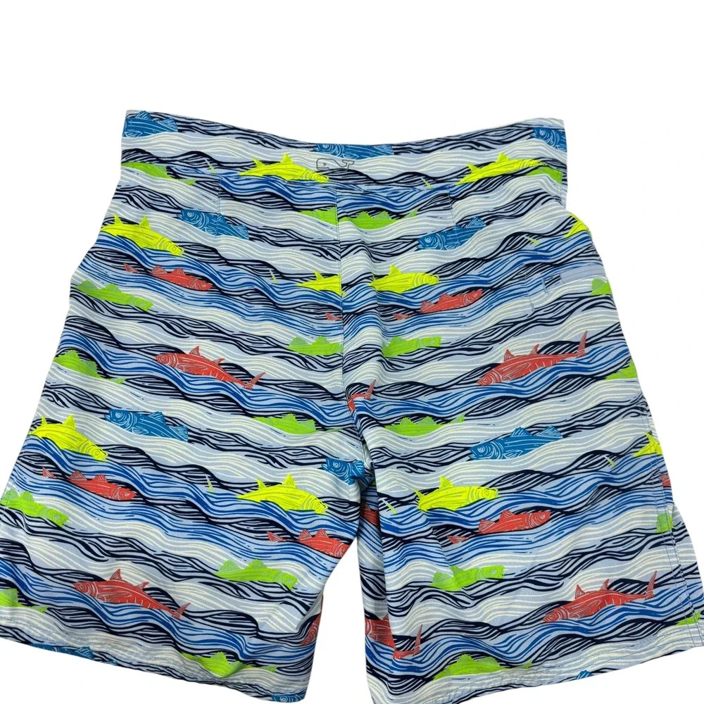 Vineyard Vines Mens 33 Board Shorts Blue Fish‎ Wave Print Swim Trunks Nautical